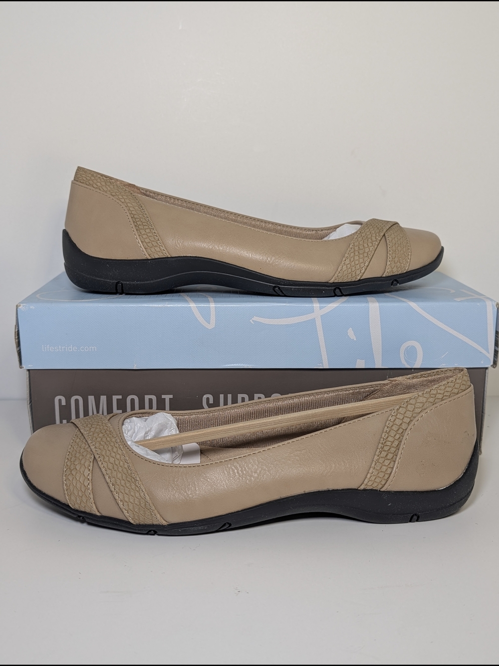 Life Stride Taupe Slip-On Comfort Flats